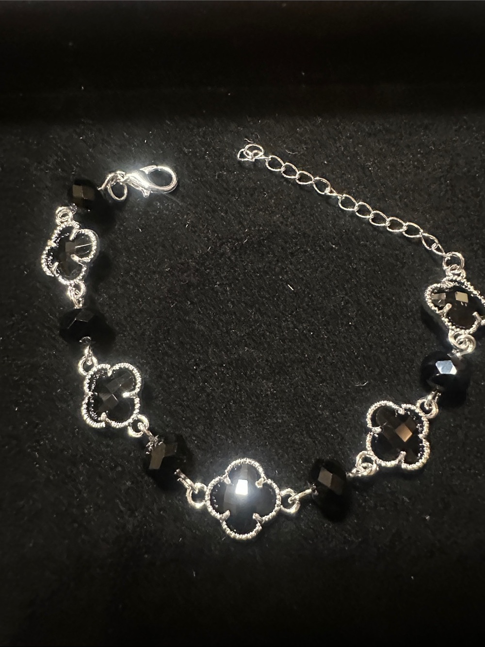 Black Crystal Clover-Link Bracelet